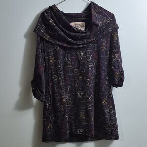 Cowl Neck Patterned Tunic Top - Mushroom Print